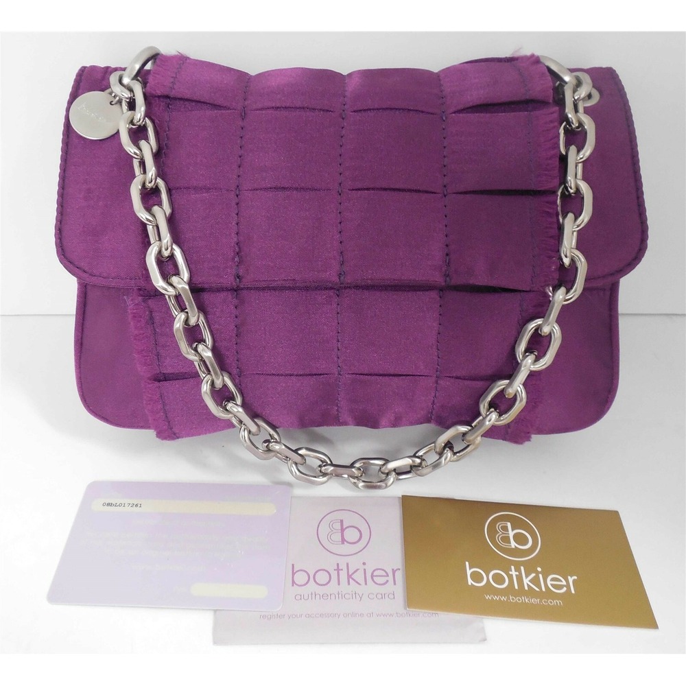 Botkier Purple Sateen Chain Flap Small Shoulder Bag w/ cards